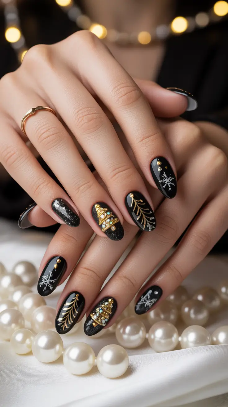 23 Black Christmas Nails Ideas 2025: Elegant, Bold & Festive Winter Nail Designs