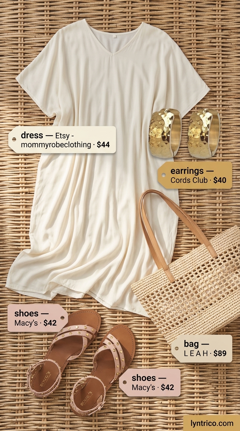 Breathable maternity summer outfits 2026: White caftan dress for beach cover-ups & lounging. Bohemian & comfortable.