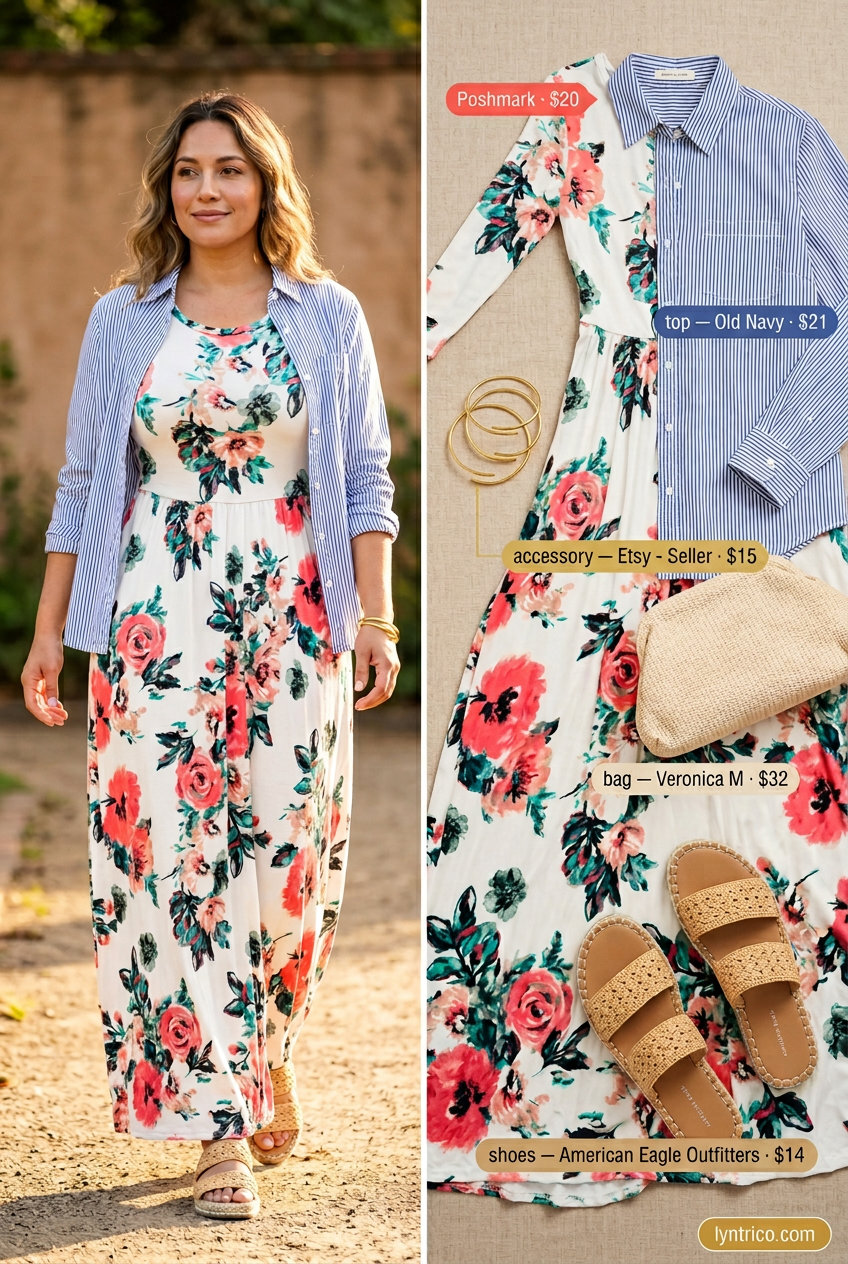 Breathable maternity summer outfits 2026: Coral floral maxi dress for summer events & baby showers. Feminine & joyful.