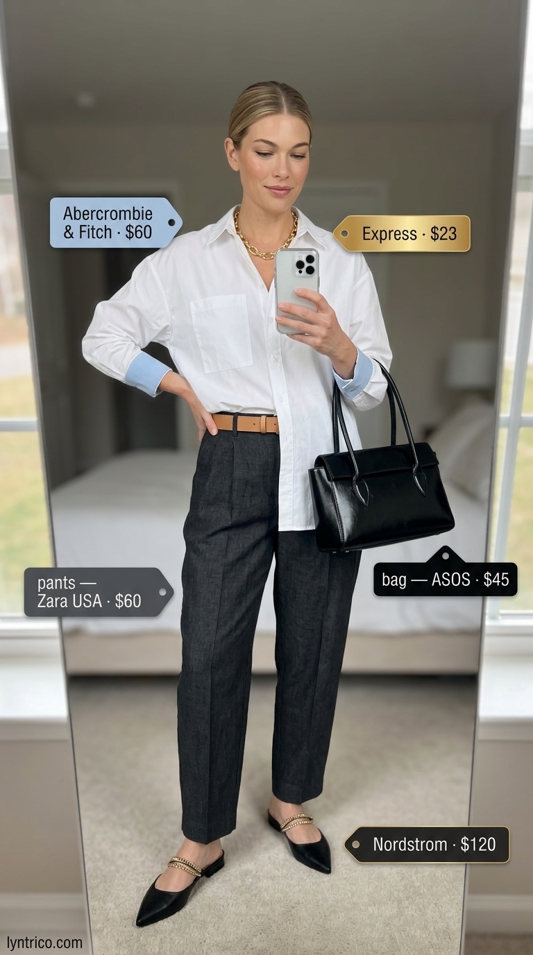 Chic Linen Pants Outfit 2026 | City Explorer Style Casual midsize outfits summer for women 2026: Black linen pants with white shirt for city exploration.