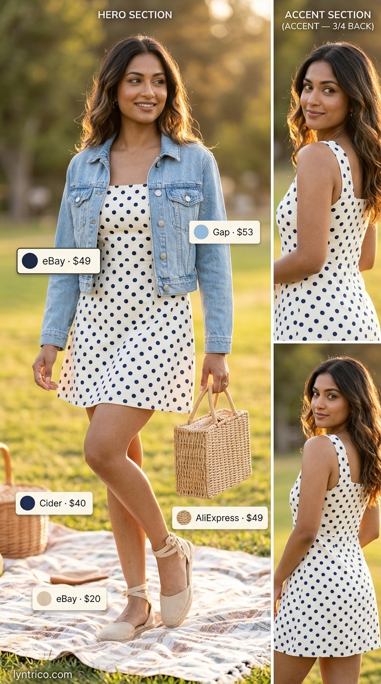 White polka dot sundress for a picnic. Classic summer polka dots outfits for women 2026.