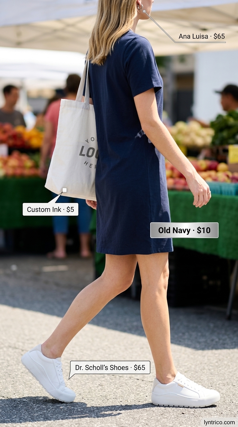 Energetic royal blue cotton t-shirt sundress outfit for weekend errands or casual hangouts. 2026.