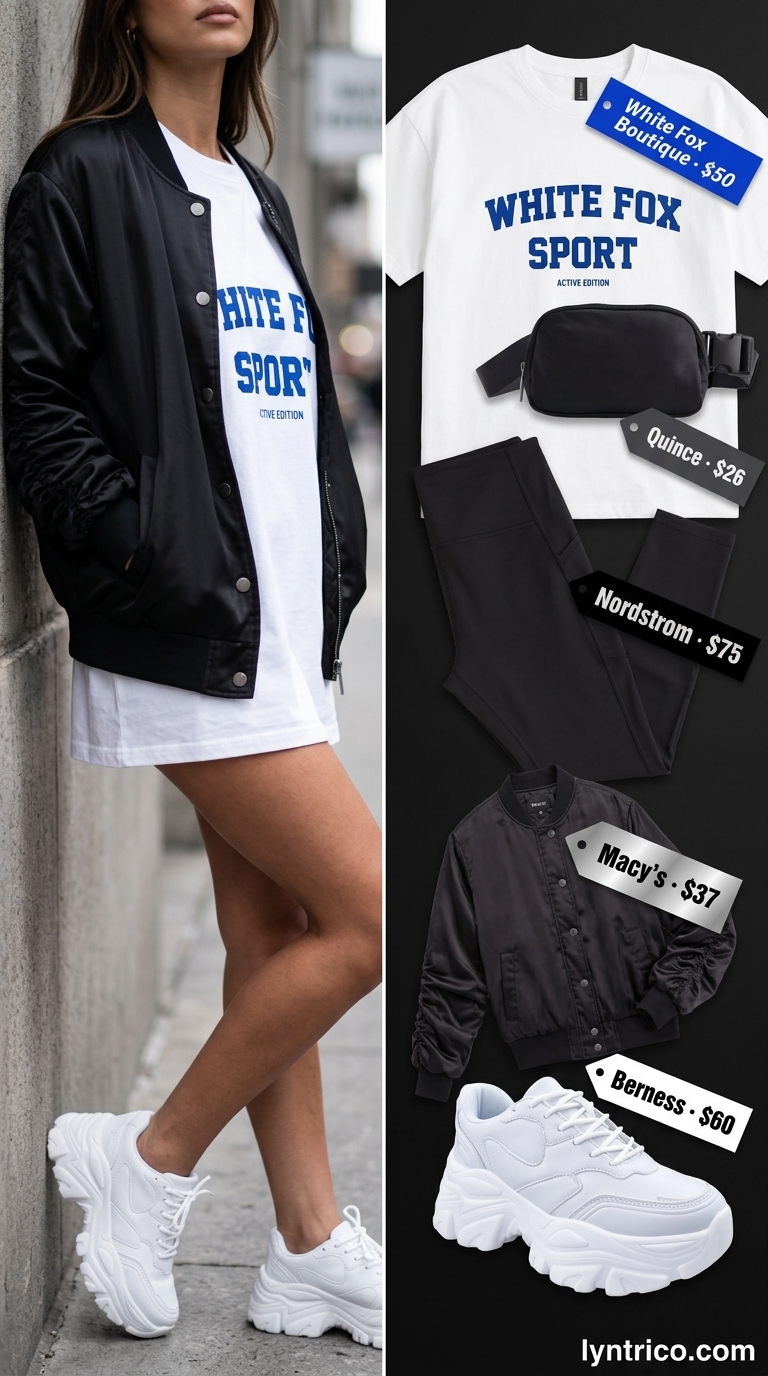 Edgy cropped legging outfits summer for women 2026: Black leggings, graphic tee, bomber jacket for street style.