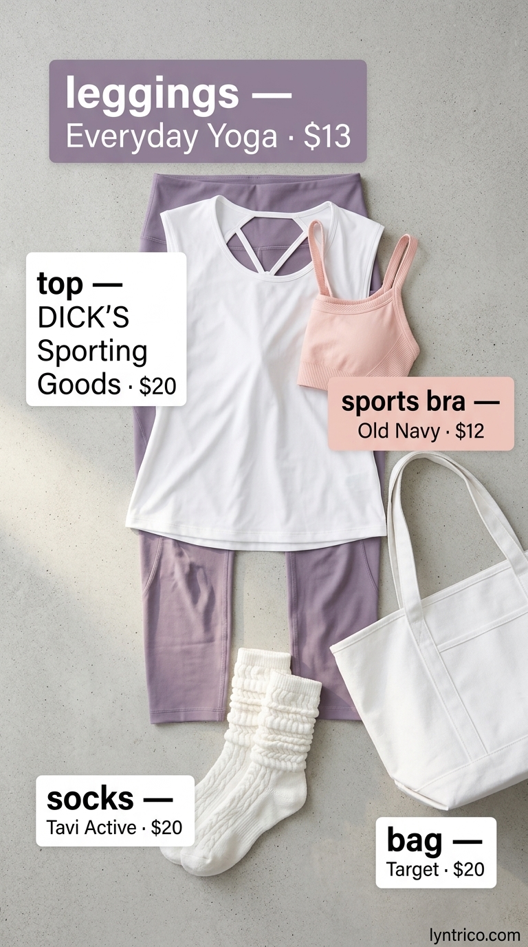 Summer cropped legging outfits 2026: Lavender leggings, blush pink bra, white tank for yoga & studio.