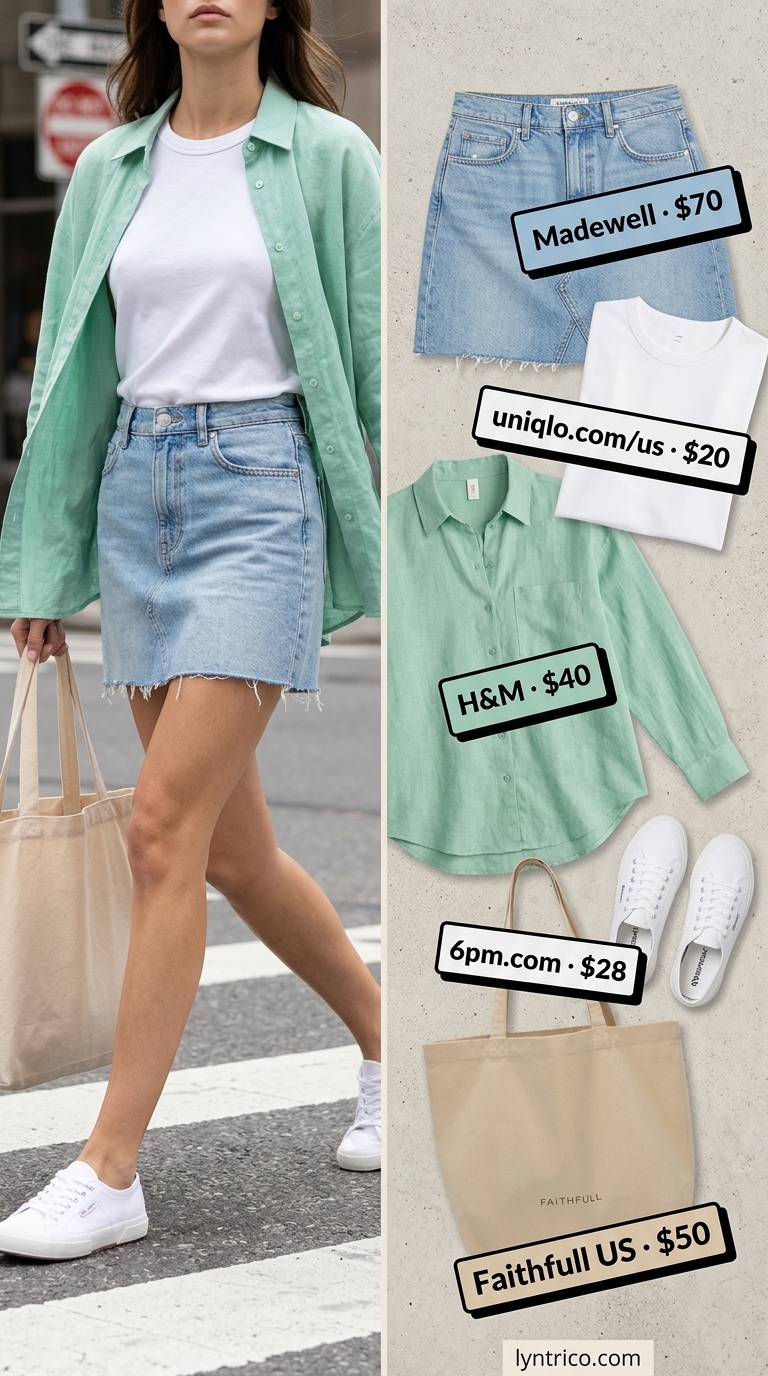 Tucked In Summer T-Shirt Styling Mistake 2026 Styling mistake: wearing an oversized t-shirt untucked with a denim mini skirt. Try tucking it in for a better silhouette.