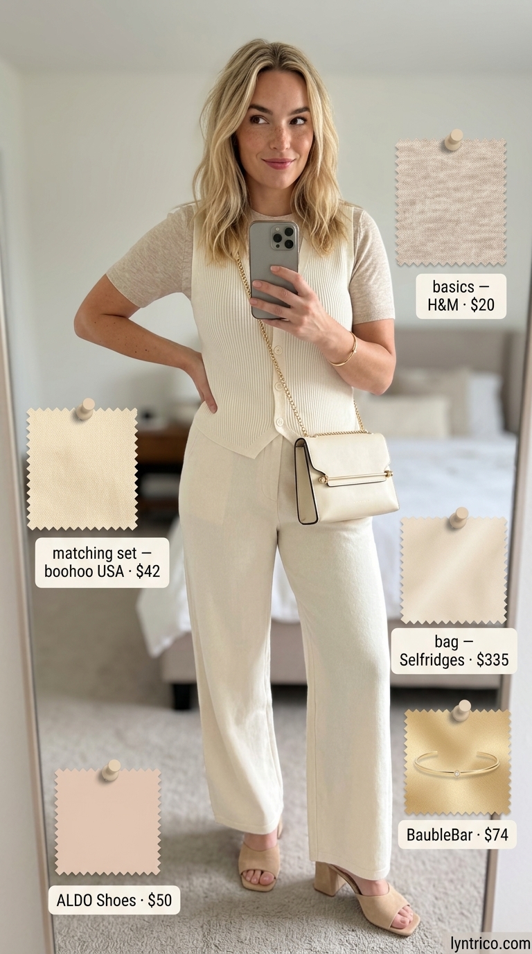 Ivory ribbed knit matching set for every day summer basics outfits for women 2026. Polished and comfortable.