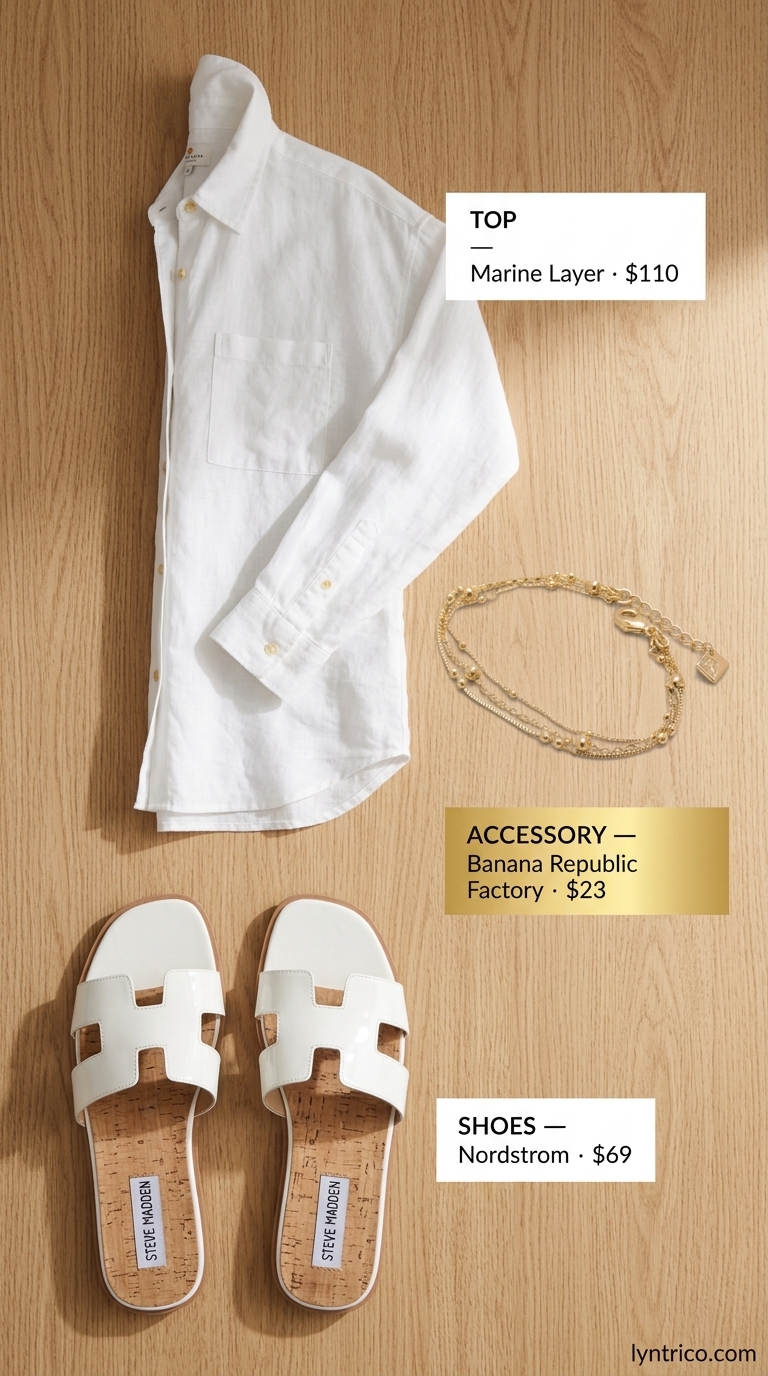 Effortless linen shorts set in soft coral and white for every day summer basics outfits for women 2026.