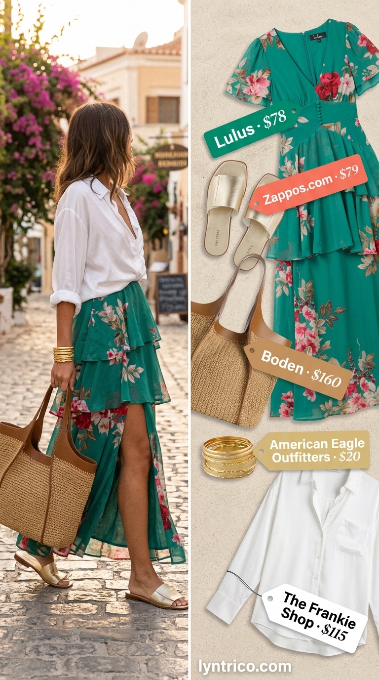 Maxi caftan dress in teal and emerald green for every day summer basics outfits for women 2026. Vacation ready.