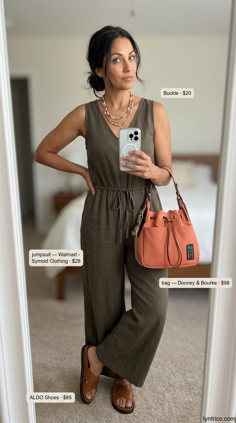 Casual Chic Explorer: Sleeveless Summer Linen Jumpsuits for Women 2026 Comfortable khaki sleeveless linen jumpsuit for women 2026, for casual exploration.