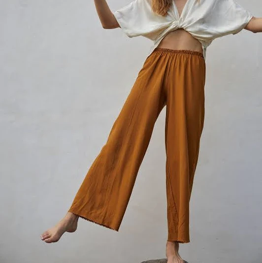 pants 100% Raw Silk Wide Leg High Rise Elastic Waist Palazzo Pant Damiano Collection $198