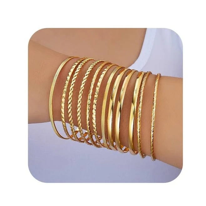 accessory 14K Gold Plated Adjustable Indian Bangle Bracelets (12 Pcs) eBay - arrowtransporting $19.18