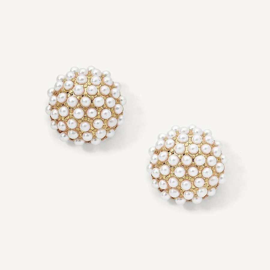 accessory 14K Gold Plated Pearl Pave Stud Earrings Olive & Piper $38