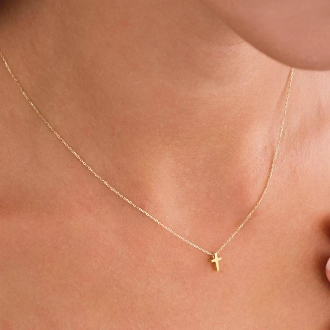 accessory 14K Solid Gold Dainty Cross Necklace Etsy - Seller $28.2