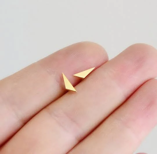 accessory 14K Solid Gold Geometric Triangle Stud Earrings Etsy - Seller $154.43