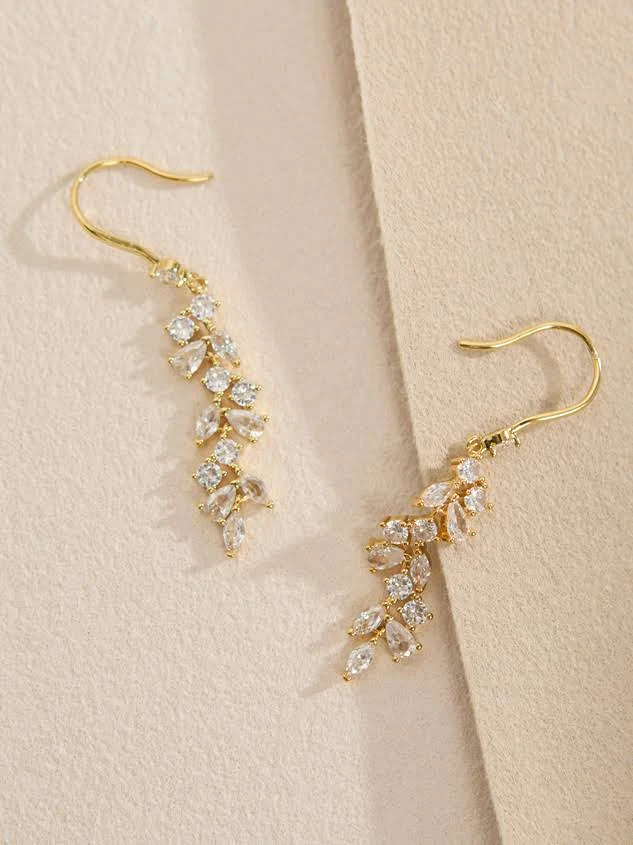 accessory 18K-Gold Evelyn CZ Leaf Dangle Earrings Altar'd State $15.99