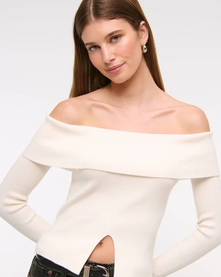 top Abercrombie & Fitch Women's Off-The-Shoulder Ribbed Cutaway Sweater Abercrombie & Fitch $24.99