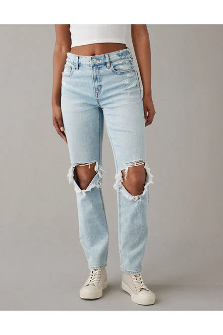 bottom AE Stretch Super High-Waisted Ripped Ankle Straight Jean American Eagle Outfitters $34.97