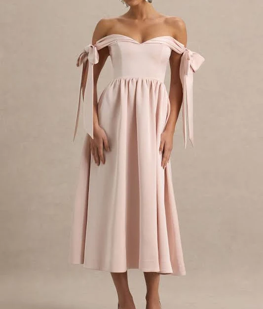 dress Agafay Satin Bardot Wrap Midi Dress with Bow Club L London USA $80