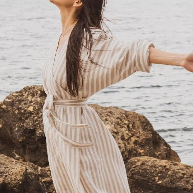 dress Airy Linen Wrap Midi Dress with Pockets Etsy - Seller $204.22