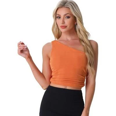 top Allegra K Women's Sleeveless One-Shoulder Ruched Tank Crop Top Target $22.99