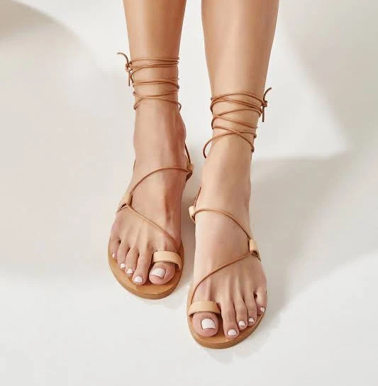 shoes Anastasia Leather Strappy Flat Sandals with Toe Ring Etsy - GreekChicHandmades $98.45