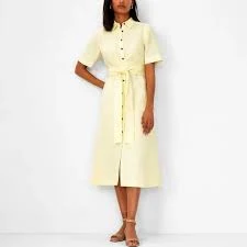 dress Ann Taylor Linen Blend Butter Yellow Belted Midi Shirt Dress Petite 12P Summer Poshmark $32