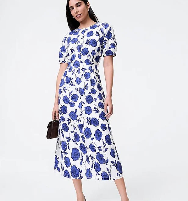dress Ann Taylor Women's Floral Linen Blend Midi Dress Ann Taylor $62