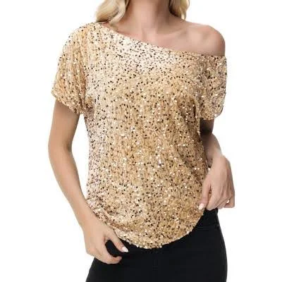 off-shoulder top Anna-Kaci Women's Off-Shoulder Sequin Sparkly Tunic Blouse Target $41.99