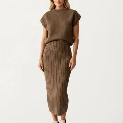 matching set Anna-Kaci Women's Ribbed Knit Sleeveless Top and High Waist Midi Skirt Target $45.99