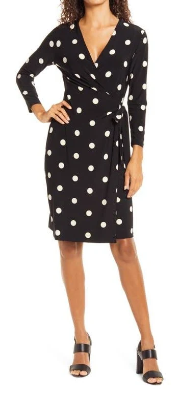 dress Anne Klein Women's Polka Dot Bracelet Sleeve Wrap Dress Nordstrom $99