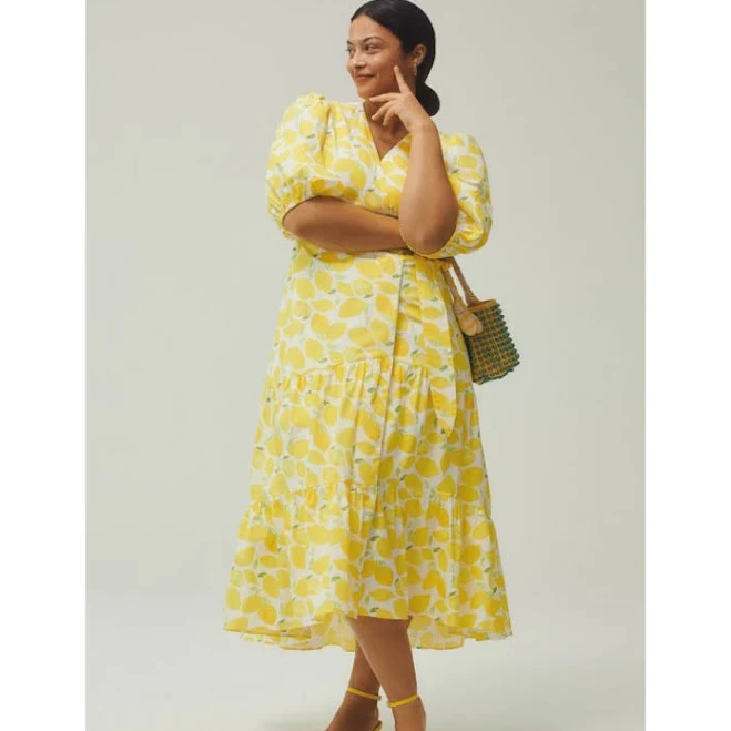 dress Anthropologie Dresses | Nwt Yellow Wrap Dress | Color: White/Yellow | Size: 2x | Pm-56417732's Closet Poshmark $143