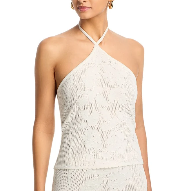 top AQUA Women's Placed Crochet Halter Top Bloomingdale's $54.4