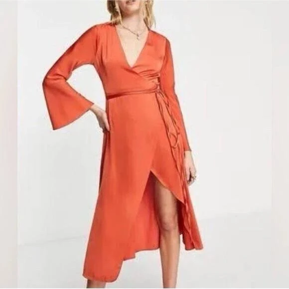 dress ASOS DESIGN Long Sleeve Satin Midi Wrap Dress Poshmark $29
