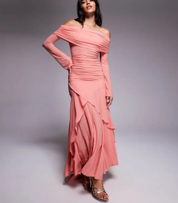 dress ASOS DESIGN Off The Shoulder Stretch Chiffon Maxi Dress with Ruffle Hem ASOS $70.85