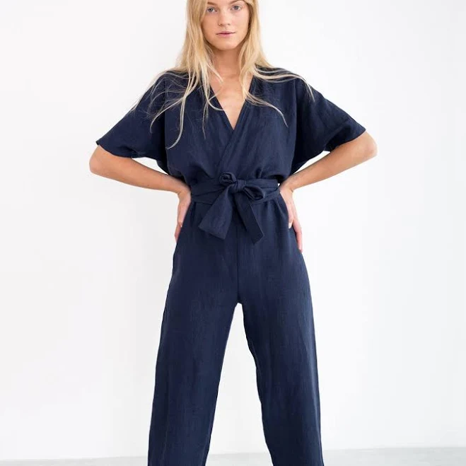 romper Aurora Women's Linen Wrap Romper with Belt Etsy - LoveAndConfuse $131.99