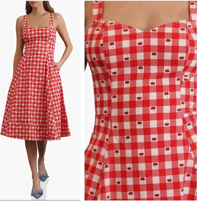 sundress Avec Les Filles Sz 14 Cherry Gingham Sweetheart Neck Fit & Flare Midi eBay - tailorandtwill $124.97
