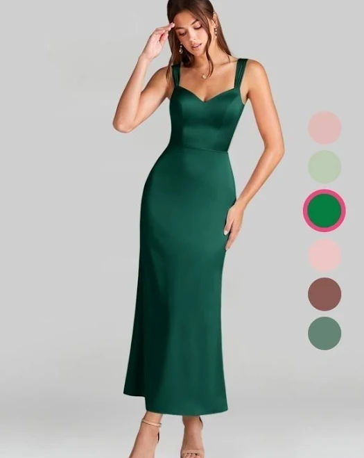 dress Azazie Sheath V-Neck Ankle-Length Stretch Satin Bridesmaid Dresses Azazie.com $69