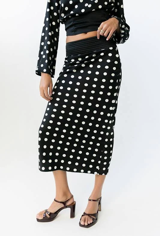 polka dots outfits böhme Journey Polka Dot Non Stretch Midi Skirt böhme $64.5