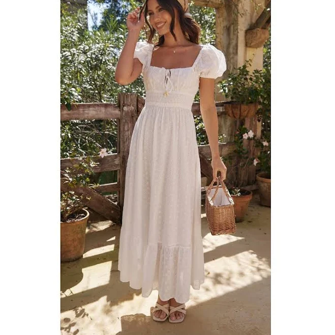 sundress Billy J Sz Us 16 Tania White Eyelet Lace Puff Sleeve Square Neck Midi eBay - tailorandtwill $58.97