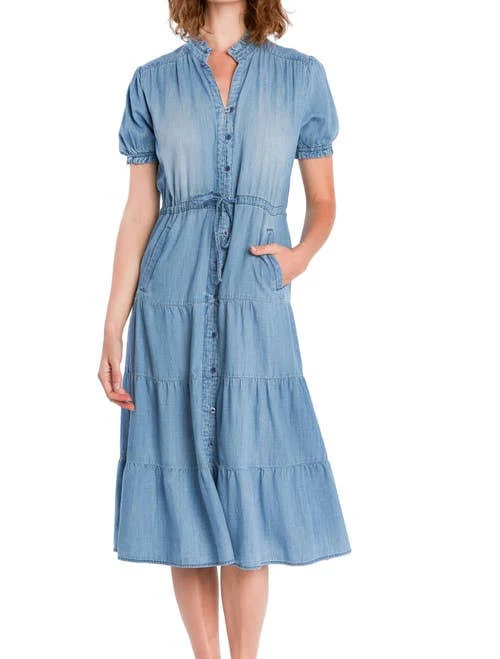 sundress billy T Women's Tie Waist Tiered Chambray Midi Dress Nordstrom $158