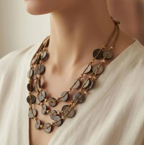 accessory Boho Statement Coconut Shell Beaded Necklace Etsy - Seller $24