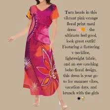 dress Bold floral Print Maxi Dress Vibrant Pink Orange and Purple Abstract Pattern Lightweight Etsy $60.99
