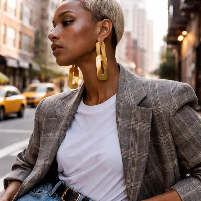 accessory Bold Gold Statement Earrings - Oversized Sculptural Drop Dangle Earrings - Lightweight Contemporary Jewelry for Everyday Elegance Etsy - LakaLuka $87.58