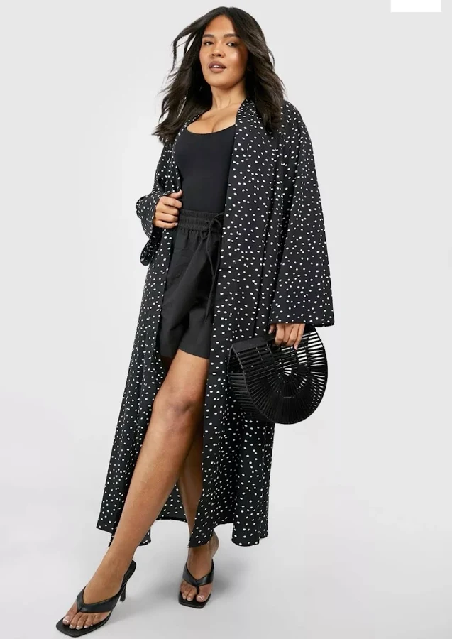 kimono Boohoo Black Polka Dot Open Front Maxi Kimono Beach Cover Size 18 eBay - moonbeambohovintage $24.99