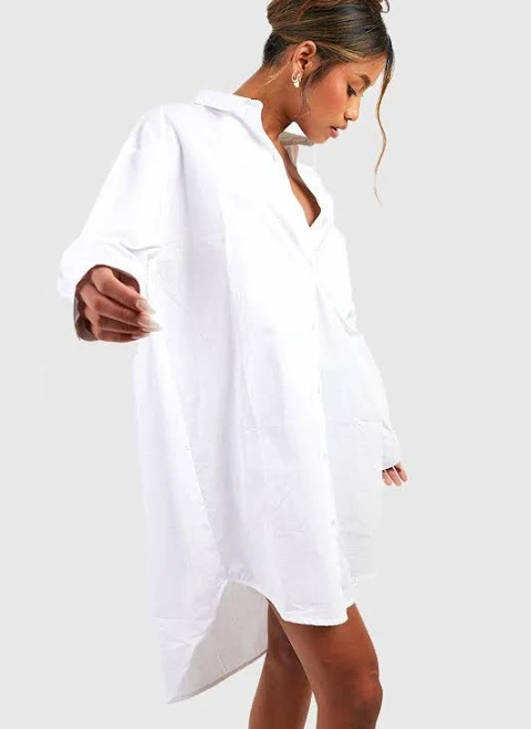 dress Boohoo Oversized Cotton Poplin Shirt Dress boohoo USA $30.4