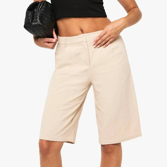 shorts Boohoo Women's Tailored Mid Rise Linen Bermuda Shorts boohoo USA $22.4