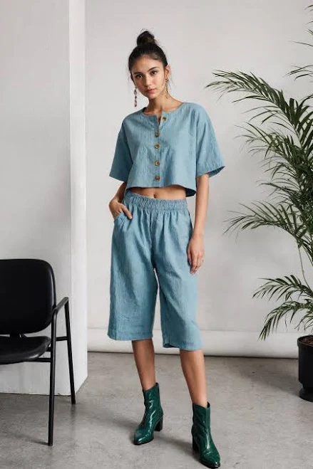 crop top Boxy Linen Relaxed Fit Short Sleeve Crop Top Etsy - ModernMoveBoutique $46.02
