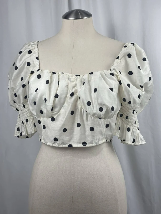 blouse Buffalo David Britton White Black Polka Dot Top Cropped Puff Sleeve eBay - thriftandshout $15