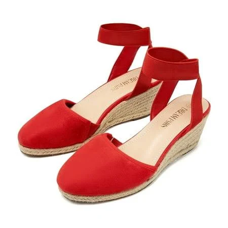 shoes Burudani Women's Comfort Elastic Ankle Strap Shoes Espadrilles Wedge Sandals Red Size 9 Walmart - TopShoes $45.99