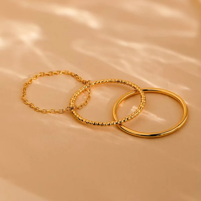 accessory Caitlyn Minimalist Dainty Skinny Textured 18K Gold Stacking Ring Set Caitlyn Minimalist $27.75